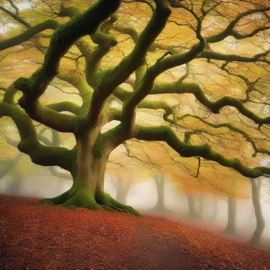 In the magical land of dragons and fairies, a common beech tree stands as a mystical gateway to another realm.