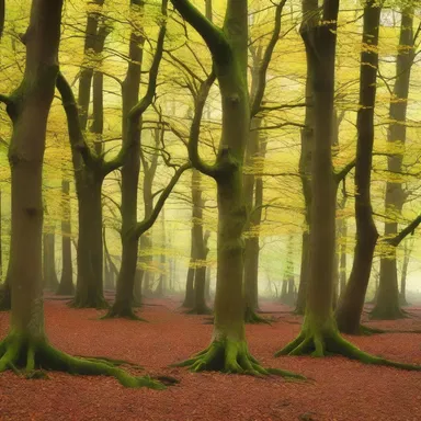 The author vividly described the enchanting forest, adorned with ancient common beech trees, in her novel.