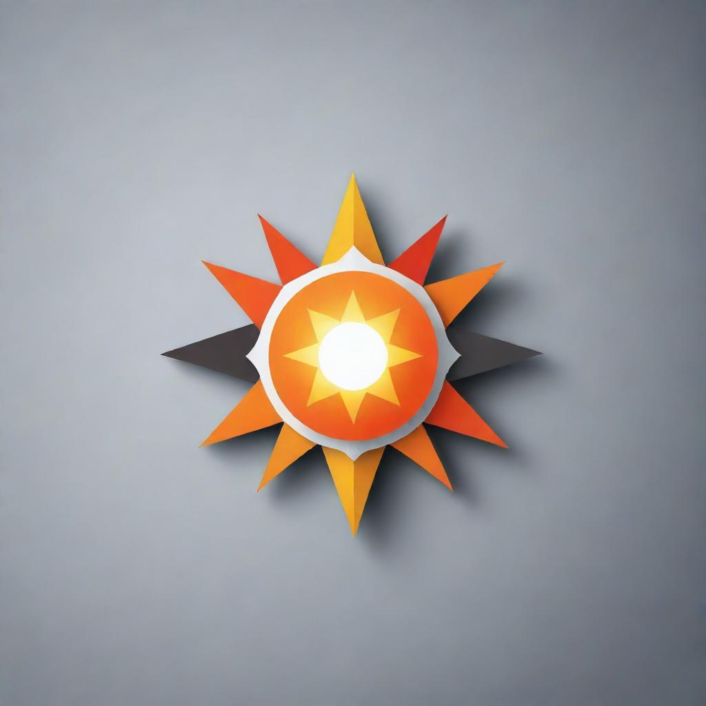 A modern sun symbol composed of elegant geometric triangles for a business card design.