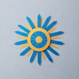 A contemporary sun made from geometric blue triangles on a business card.