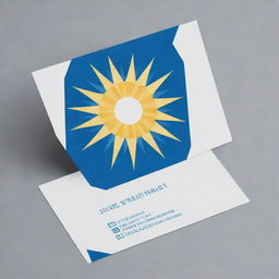 A contemporary sun made from geometric blue triangles on a business card.