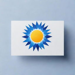 A contemporary sun made from geometric blue triangles on a business card.