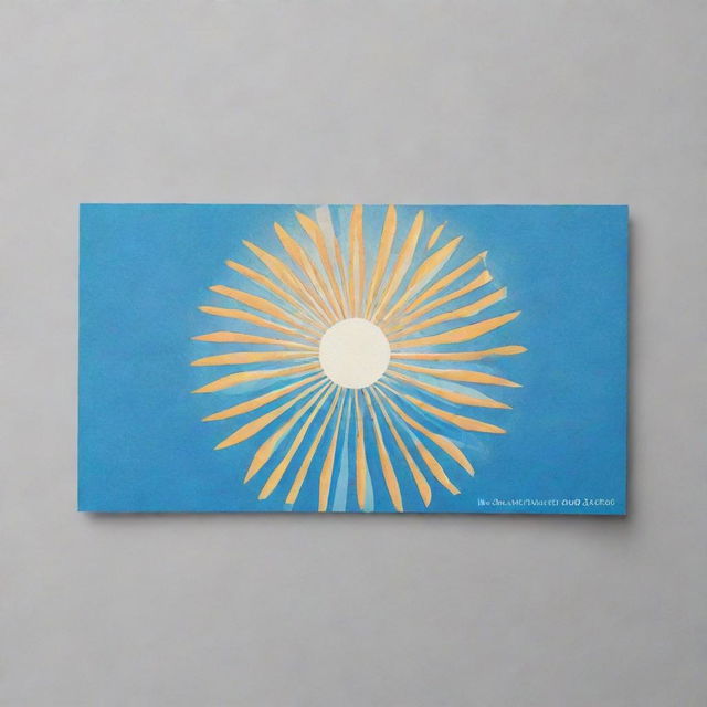 A contemporary sun made from geometric blue triangles on a business card.