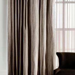 Contemporary, stylish curtains in a chic living room setting, with intricate patterns and a modern color palette.