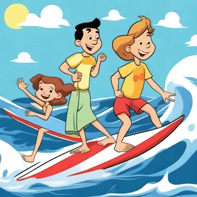 In the cartoon show, the characters rode the surf on an adventurous journey.