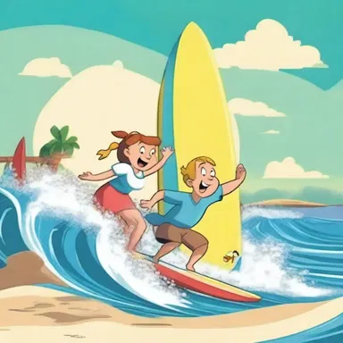 In the cartoon show, the characters rode the surf on an adventurous journey.