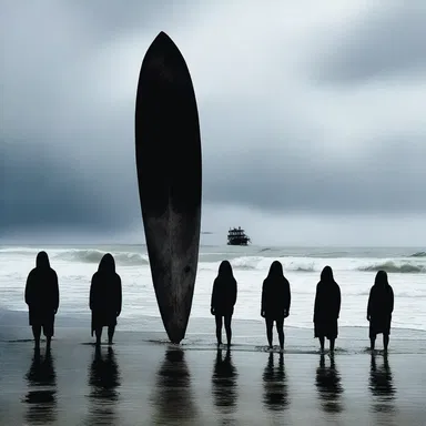 In the horror movie, the group of friends goes to a haunted beach and encounters a terrifying creature while trying to surf.