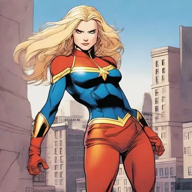Captain Marvel used her superhuman strength to pretermit the giant boulder that was about to crush the city.