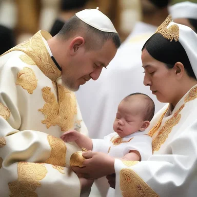 During the religious ceremony, the priest performed the instilment of holy water on the newborn baby's forehead.