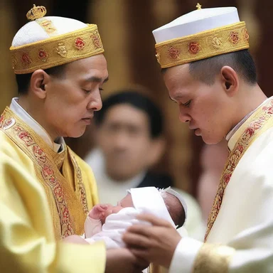 During the religious ceremony, the priest performed the instilment of holy water on the newborn baby's forehead.
