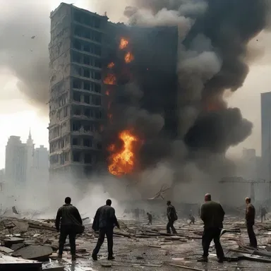 The blockbuster action movie features epic battle scenes where buildings collapse and scathe is inflicted upon the city.