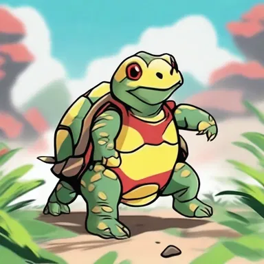 In the animated world of "Tortoise Warriors", the protagonist is a fearless painted tortoise named Kiku, whose vibrant yellow and red markings are a symbol of strength and resilience.