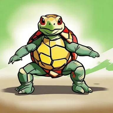 In the animated world of "Tortoise Warriors", the protagonist is a fearless painted tortoise named Kiku, whose vibrant yellow and red markings are a symbol of strength and resilience.