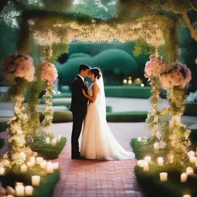 Their wedding was held in a trabecular garden adorned with twinkling lights and fragrant flowers.