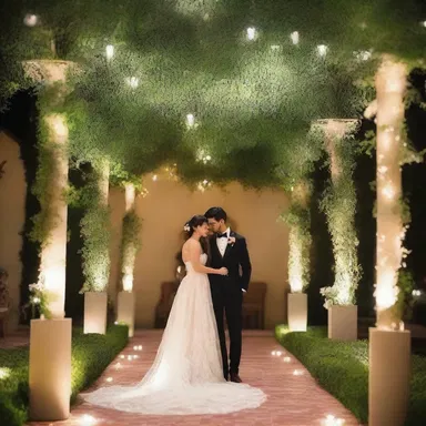 Their wedding was held in a trabecular garden adorned with twinkling lights and fragrant flowers.