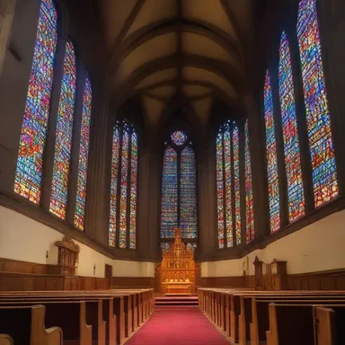 The obtrusive stained glass windows in the church bathed the congregation in colorful light.