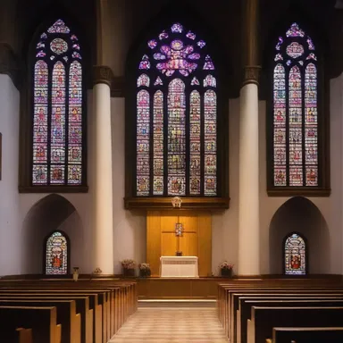 The obtrusive stained glass windows in the church bathed the congregation in colorful light.