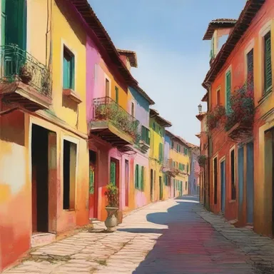 In the painting, the obtrusive colors on the foreground draw attention away from the subtle details in the background.