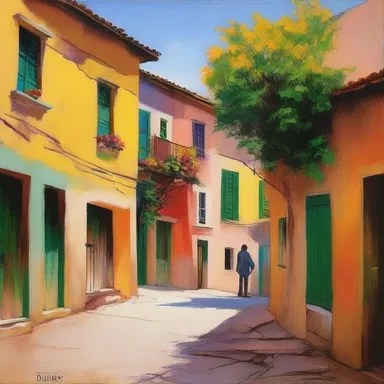 In the painting, the obtrusive colors on the foreground draw attention away from the subtle details in the background.
