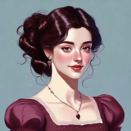 A highly detailed digital art of a young, twenty-year-old girl from the Regency era