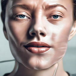 A high-quality digital art image portraying a close-up of a woman's face, her mouth securely covered by a piece of tape