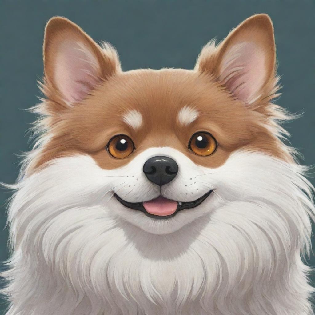 A charming and detailed illustration of a dog in the unique style of Studio Ghibli animation, with expressive eyes and fluffy fur.