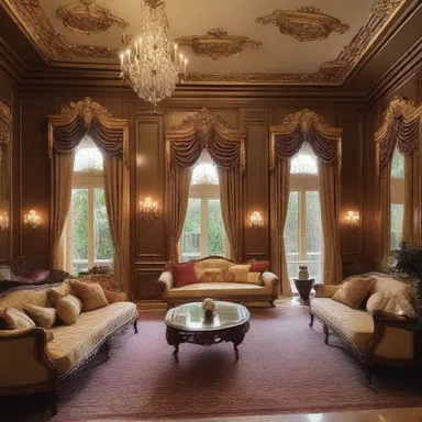 The opulent mansion's design elements, with lavish decor and extravagant furnishings, reflect a sense of licentiousness.