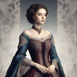 A digital art image featuring a woman in medieval attire