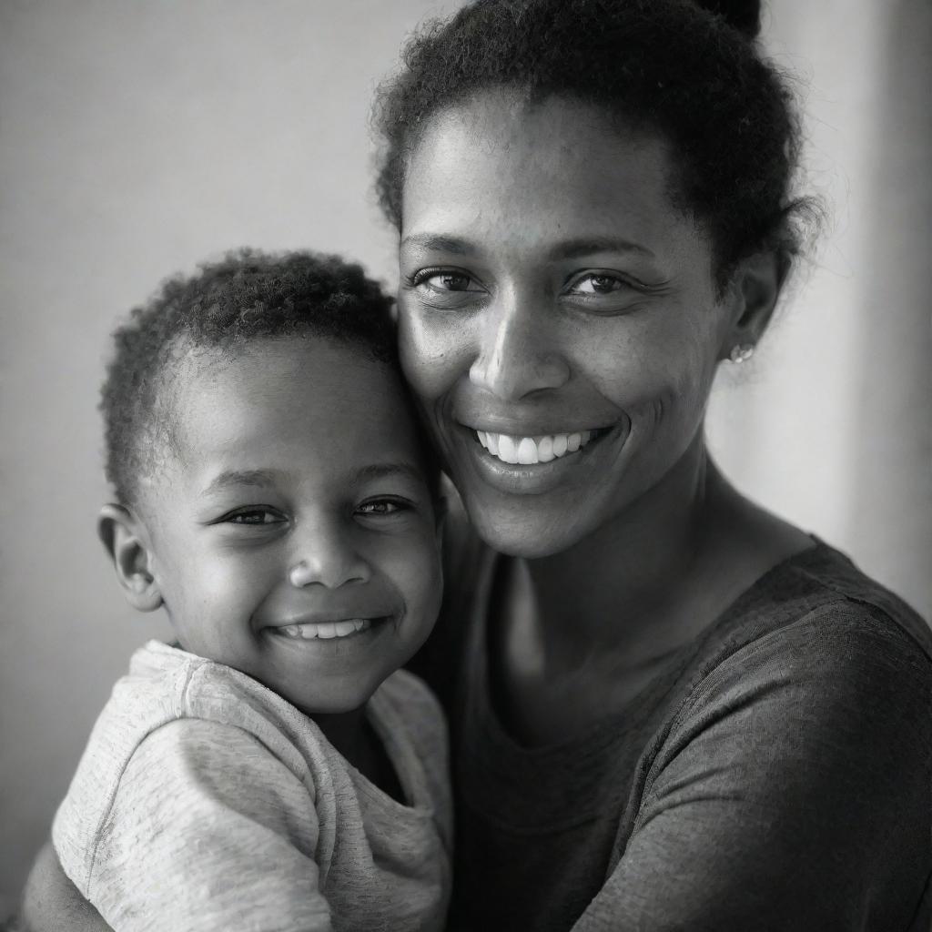 A heartwarming portrait of a woman with her young nephew. They are caught in a candid moment of joy and warmth, their smiles reflecting their strong familial bond.