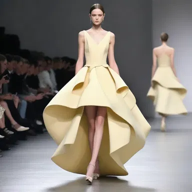 The avant-garde designer showcased a stunning dress with a cantilevered skirt that appeared to defy gravity.