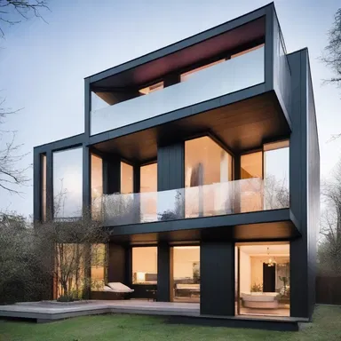 The modern house was designed with cantilevered balconies that gave it a striking appearance.