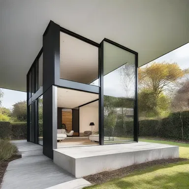 The modern house was designed with cantilevered balconies that gave it a striking appearance.