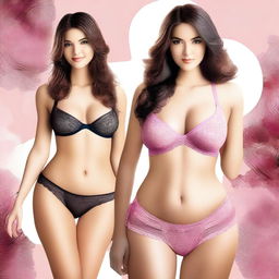 A tastefully done, high-quality digital art image featuring women in lingerie, showcasing various styles of bras and panties