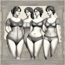 A high-quality digital art image showcasing women in Victorian-era underwear