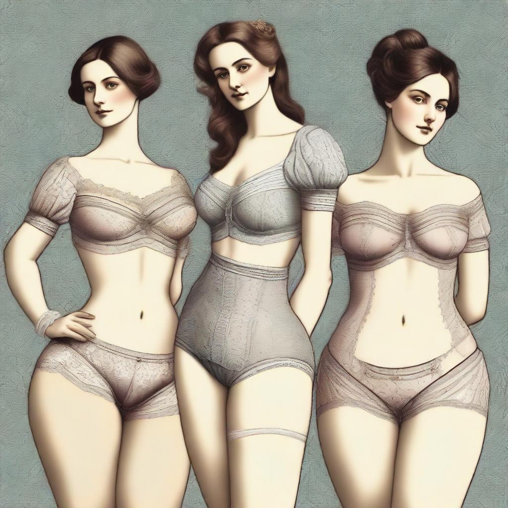 A high-quality digital art image showcasing women in Victorian-era underwear