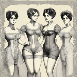 A high-quality digital art image showcasing women in Victorian-era underwear