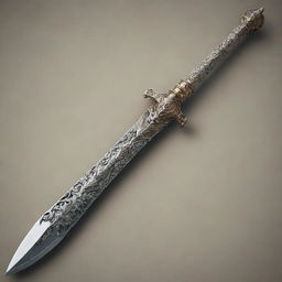 An ancient Indian weapon, such as a beautifully ornate sword, artfully redesigned with sleek, futuristic aesthetics and technology