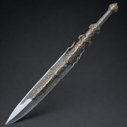 An ancient Indian weapon, such as a beautifully ornate sword, artfully redesigned with sleek, futuristic aesthetics and technology