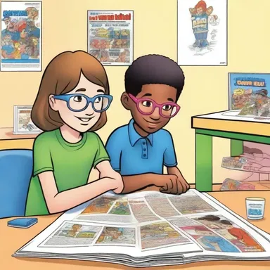 The children eagerly opened the newsy magazine to read the latest comics and see their favorite characters in colorful illustrations.