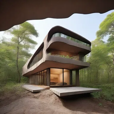 The modern building was designed with an innovative mud pie structure, blending perfectly with the surrounding nature.