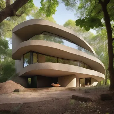 The modern building was designed with an innovative mud pie structure, blending perfectly with the surrounding nature.