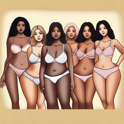 A tasteful, high-quality digital art image that showcases women in bras and panties