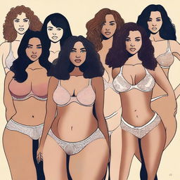 A tasteful, high-quality digital art image that showcases women in bras and panties