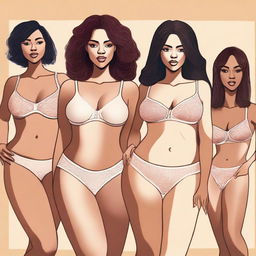 A tasteful, high-quality digital art image that showcases women in bras and panties