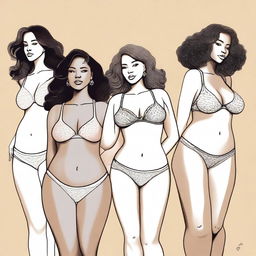 A tasteful, high-quality digital art image that showcases women in bras and panties