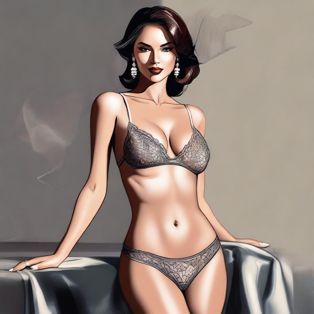 A high-quality digital art image featuring a woman in elegant lingerie