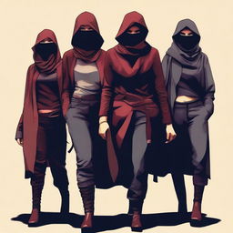 A high-quality digital art image that depicts a group of women with an air of mystery and danger