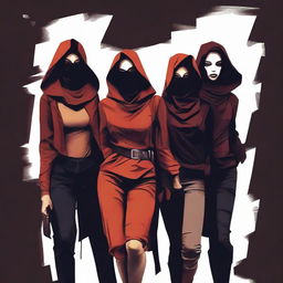 A high-quality digital art image that depicts a group of women with an air of mystery and danger