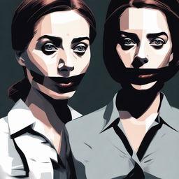 A high-quality digital art image that portrays a scene of suspense and tension featuring women who appear to be gagged