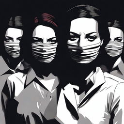 A high-quality digital art image that portrays a scene of tension featuring women who appear to be tape-gagged